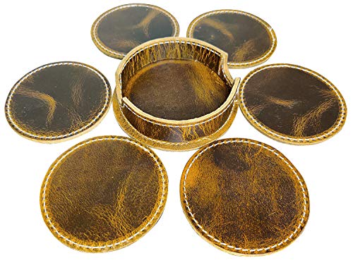Rustic Town Leather Coasters For Drinks - Cup Coasters Coffee Table Kitchen Table Bar, Home & Office Gifts Handmade Drink Coasters #TOP4