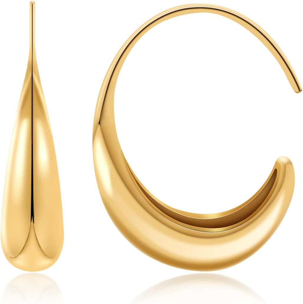 Chunky Gold Earrings, 14K Heart Earrings for Women, Double Heart Dangle Gold Statement Earrings for Women Girls, Christmas Jewelry Gift for Her.