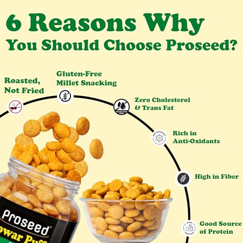 Image of Proseed Jowar Puffs (Cheese & Chatpata Chaat) | 150g x 2 Packs (Total 300g) | Slow Roasted & 100% Veg | No Refined Flour, Sugar & Trans-Fat | Gluten Free | No Palm Oil | Healthy, Millet Snacks