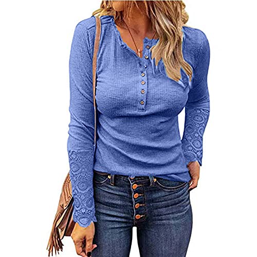 TINGRISE Camicetta Donna Manica Pizzo Lunga Henley...