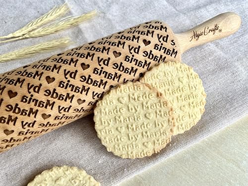 CUSTOM PERSONALIZED EMBOSSING ROLLING PIN WOODEN CUSTOM ENGRAVED for EMBOSSED COOKIES WEDDING BIRTHDAY GIFT