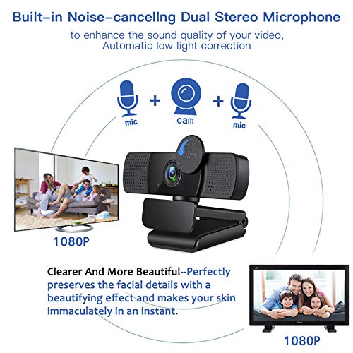 Webcam with Dual Microphone for Desktop,1080P HD USB Webcam Live Streaming Laptop PC Computer Web Camera for Video Calling Conferencing Business Recording Gaming, 3D Noise Reduction