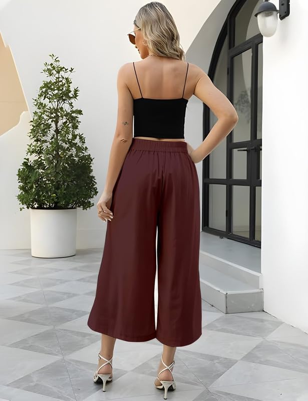 Image of OOMPH! Cotton Linen Palazzo Pant for Women | Women's High Rise High Waist Trousers Flowy Wide Leg Plazzo Pant Trouser with Pocket | Plazo Pant for Woman