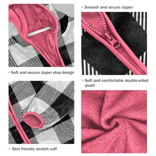 GuoChe White and Black Buffalo Plaid Tartan Check Scotland Toddler Boy Fleece Jacket3