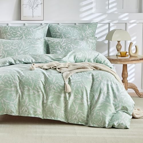 Tokokimo Green Leaf Single Duvet Cover Set - Bedding Sets Reversible, Soft Microfiber Single Duvet Cover 135x200 cm with Pillowcase for Bedding set, Easy Care Single Duvet Set, Printed Green/Leaf