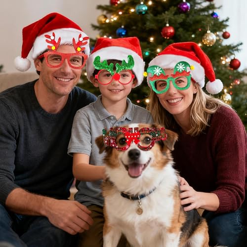 Image of fiintrwa Christmas Headband Beads Necklace Hair Hoop Eyewear Eyeglass Santa Hat Photo Props for Xmas Party Decoration Supplie