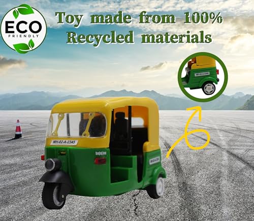 Image of NeoKiddo Pull Back CNG Auto Rickshaw Toy for Kids & Toddlers | 3-Wheeler Vehicle Toy with Driver | Educational Mini Tricycle Auto Toy for Boys & Girls (Green)