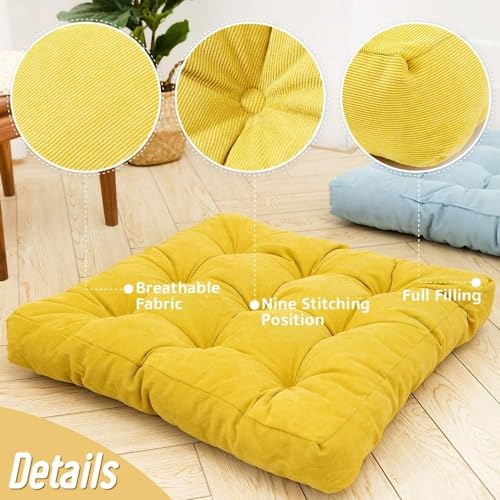 Image of Floor Pillow, Square Meditation Pillow for Seating on Floor Solid Thick Tufted Seat Cushion Meditation Cushion for Yoga Living Room Sofa Balcony Outdoor