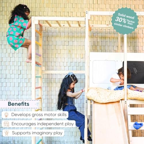 Image of Curious Cub Playloft 8 in 1 Jungle Gym for Kids Indoor | Slide for Kids, Ladder, Drawing Board, Monkey Bars |Rock Climbing At Home|Fun Activity for Ages 2-15 Yrs|Home Play Set for Toddler