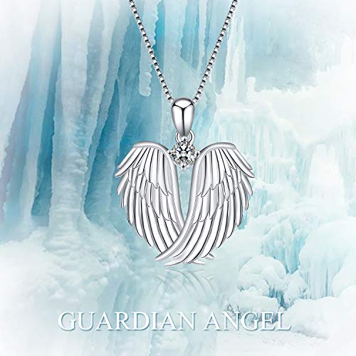 Yfn Angel Wings Necklace 925 Sterling Silver Guardian Angel Wings Pendant Birthstone Necklace For Women Girls Jewelry Gifts #TOP4