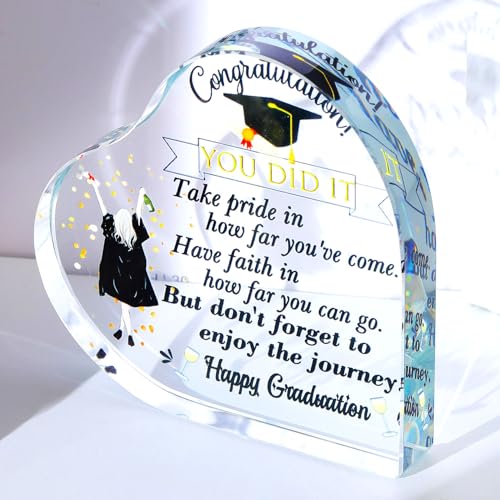 Ornalrist Graduation Gifts for Her Glass Heart Inspiration Colorful Keepsake with Quote Graduation Presents for Graduate High School College PHD Masters Degree Daughter Granddaughter