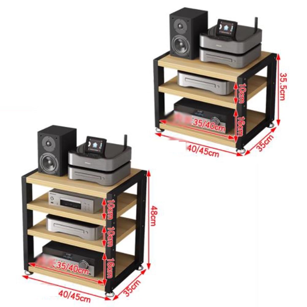 Armadietto HiFi a 3 livelli, supporto mobile AV per dispositivi di streaming, ripiani multimediali desktop, design noce chiaro