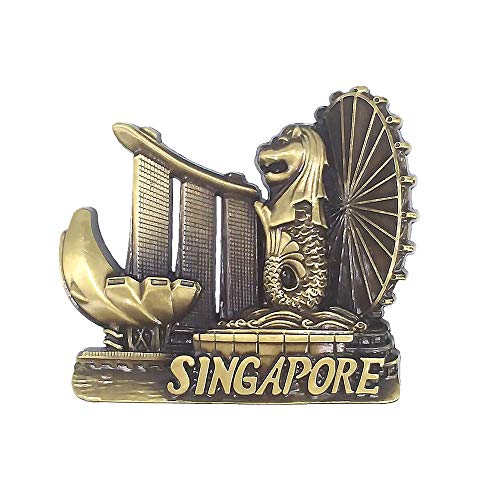 Aimant de réfrigérateur 3D en métal Singapour - Cadeau de voyage - Décoration de maison et de cuisine