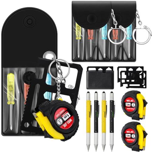Image of 8 Pcs Mini Screwdriver Tape Keychain Set Multitool Pen Card Father's Gifts Bulk Mini Tool Set for Adult Men Dad (Yellow,Black)
