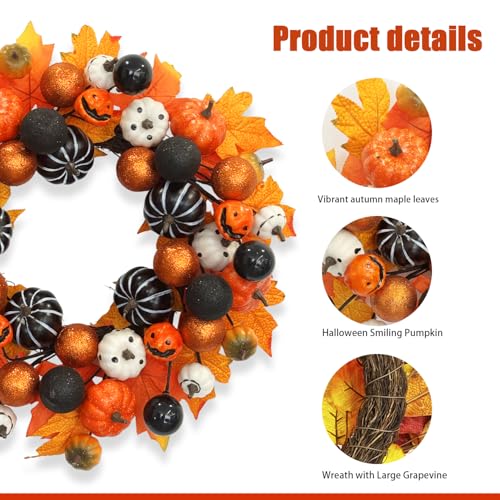 Halloween Wreaths for Front Door, 22 inch Halloween Ball Wreath Fall Wreath for Front Door Indoor Outdoor Farmhouse Home Wall Window Festival Wedding Decor