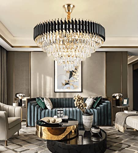 Image of Harold Electricals Stainless Steel Black Mamba Round K9 Crystal Chandelier | Alexa Enabled Modern Chandelier Light Fixture for Hallway, Living Room, Hotel & Entryways - Warm White, 22 Inch (550mm)