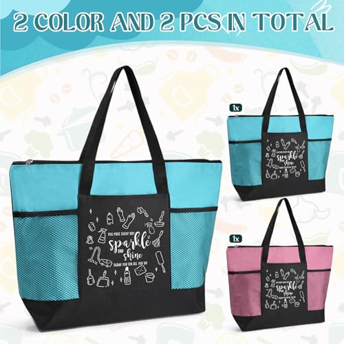 2 unidades - Bolsa tote de agradecimiento para empleados con cremallera y bolsillo de malla, para personal de limpieza (limpio, azul, rosa) miniatura 3