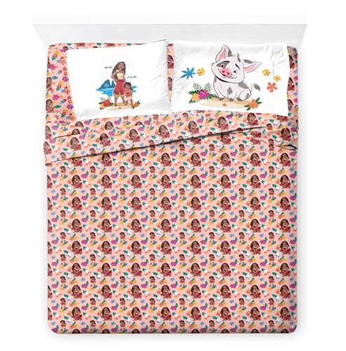 Image of Disney Moana Full Comforter Set 7 Piece Kids Bedding for Girls, Beige