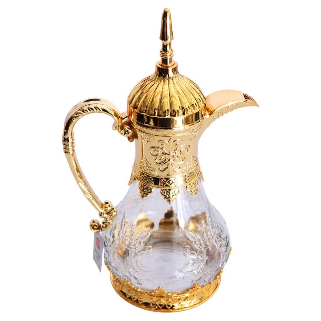 Gralara Coffee Tea Pot Glas Teekanne Kaffeekaraffe Teekessel mit Exotischem Muster Und Einfach zu Reinigen für Haushalt Büro Party Restaurant Camping Reisen, Gold