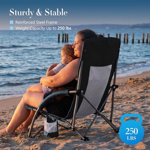 DUMOS Silla Plegable para Camping, Silla de Playa de Perfil Bajo, Negra miniatura 4