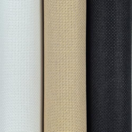 Image of KCS 3 pc of 15 inch x 18 inch(38cmx45cm) 18 Count Cross Stitch Cotton Aida Cloth Needlework Rolled Fabric Box,18CT,White+Khaki+Black