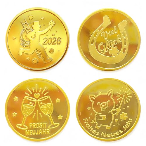4 Monedas de la suerte,Moneda de Año Nuevo,Centavo de la suerte,Regalos de Año Nuevo,Amuleto de la suerte para Año Nuevo,Ideal como detalle,regalo de Año Nuevo o decoración de mesa para su fiesta