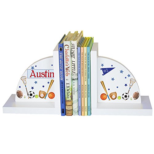 Personalized Bookends Custom White Wood Book Ends for Children's Books (Sports)