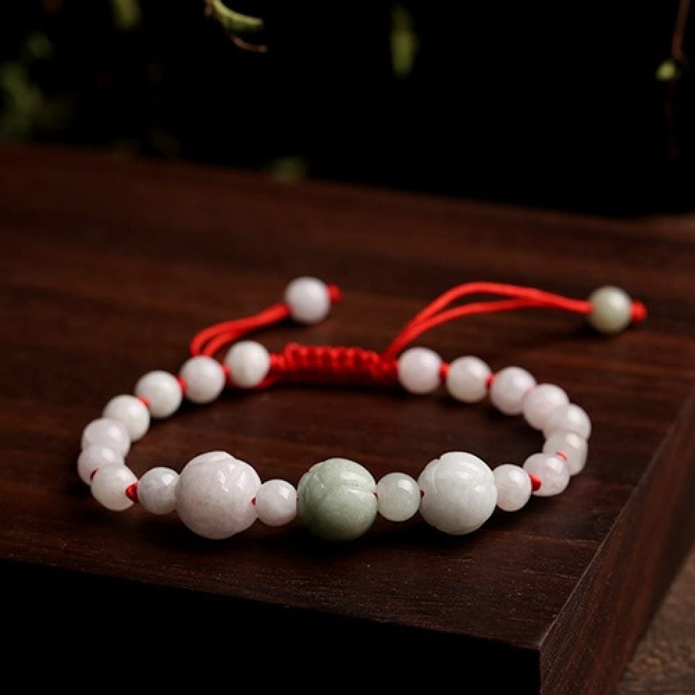Bracciale intrecciato in corda rossa con giada naturale smeraldo Bracciale con tre rose e pietre preziose Bracciale dell'amicizia con ciondolo regolabile, regalo fortunato for donne e uomini