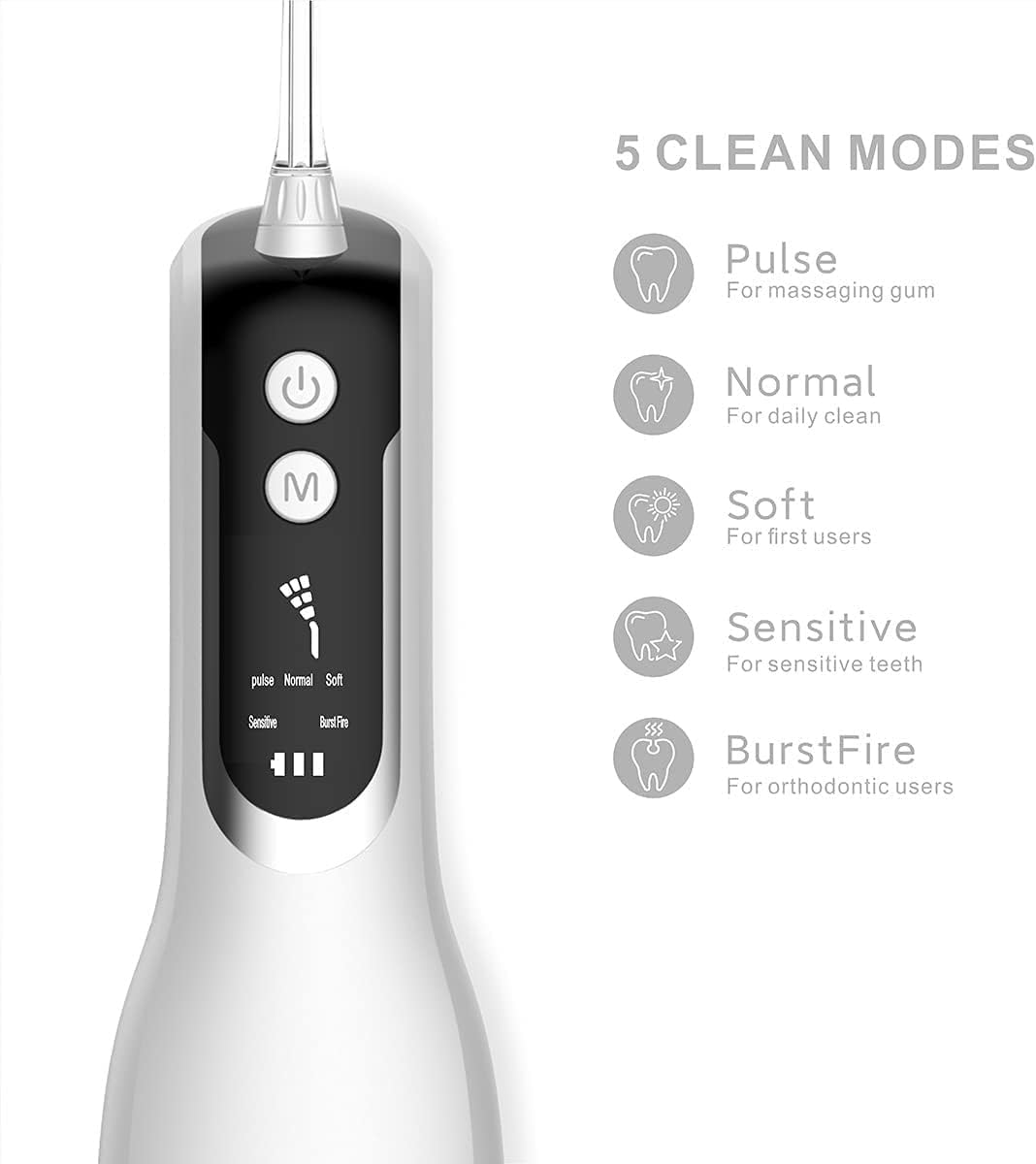 Water Dental Flosser with Powerful Battery, Oral Irrigator for Teeth Cleaner, 5 Modes and 4 Jet Tips, IPX7 Waterproof,300ML Detachable Water Tank for Home and Travel (Color : Green)