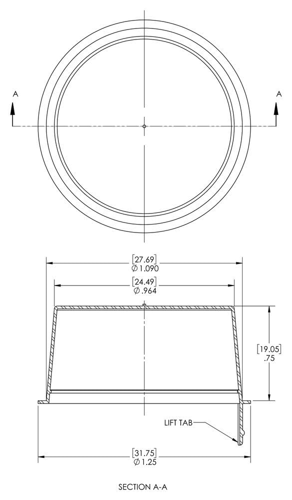 Caplugs 99191120 Plastic Lift Tab Tapered Plug. L-13, PE-LD, Cap OD 1.25
