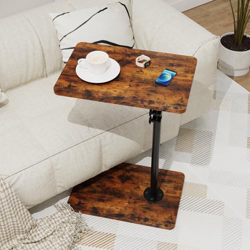 JCMCDO TV Tray Table Adjustable C Shaped End Table for Couch 360Swivel Couch Side Table C Table That Slide Under Couch Desk for Small Space Sofa Bed Snack Living Room Bedroom(Rustic)