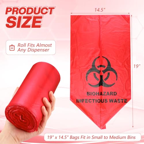 Image of Geiserailie 200 Pack 14.5 inch x 19 inch Biohazard Waste Bags 3 Gallon Red Trash Liner with Hazard Symbol for Infectious Waste Disposal Safe Hospital Supplies