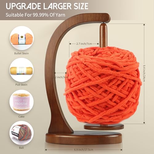wooden yarn holder for crocheting upgrade larger size amp magnetic rotating pendulum yarn ball dispenser stand yarn spinner as surprise gift for knitting lovers walnut