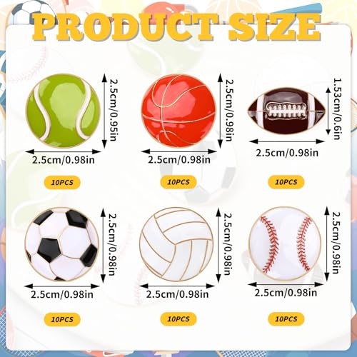 Image of SANNIX 60Pcs Sports Ball Lapel Pins, Bulk Baseball Basketball Soccer Football Volleyball Tennis Enamel Pins Sports Brooches for Backpacks Clothes Bags Hats Accessories