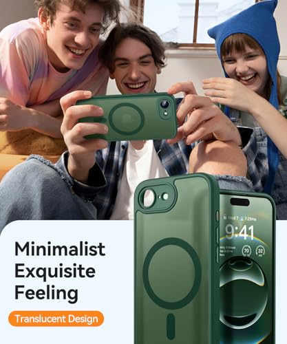 Image of CANSHN Magnetic for iPhone 17e / 16e Case, Upgraded [Full Camera Protection] [Compatible with Magsafe] [Translucent Matte] Shockproof Protective Phone Case for iPhone 17e / 16e - Deep Green