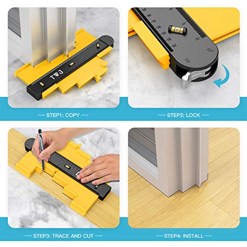 Groß Konturenlehre mit Feststeller, TWJ 2 set Konturenleiste Duplikator Konturen Werkzeug mit Wasserwaage zum Übertragen von Mess-& Planwerkzeuge für Laminat, Vinyl, Fliesen, Linoleum, Auslegware uvm - Image 7