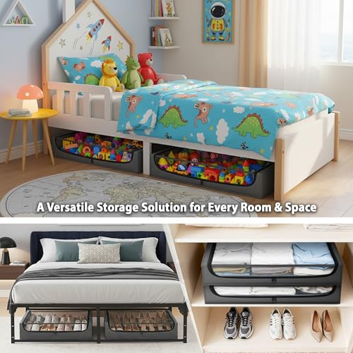 Under-Bed-Storage-with-Wheels-XXL-Under-Bed-Drawers-Rolling-Metal-Drawer-for-Shoes-Clothes-Books-Toys-Under-Bed-Organizer-with-Clear-Lids-for-Dorm-Room-Bedroom-Kids-Room-2-Pack