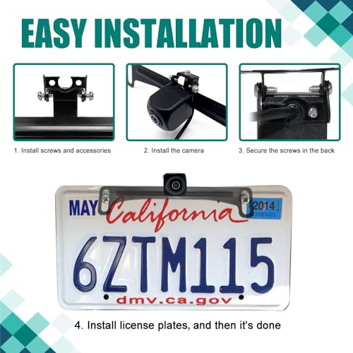 Image of Universal Car Rear View Camera License Plate Bracket, Full Stainless Steel Anti-Rust Paint Backup Camera License Plate Mount, Dash Cam Mirror Camera Kit Accessories Rearview Camera Mount, Black