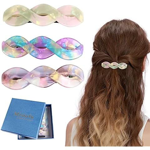 Mistofu 3 Pieces hair barrettes,large barrettes for women,Hair Clips barrettes French Rectangle Snap Hair Barrettes Acrylic Tortoise,Hair Clip for Thick and Medium Hairs,Hair Clips snap Cover