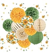 AOBKIAT Wedding Party Decorations Set, 12 PCS Orange Green Sunflower Paper Lanterns and Pom Poms ...