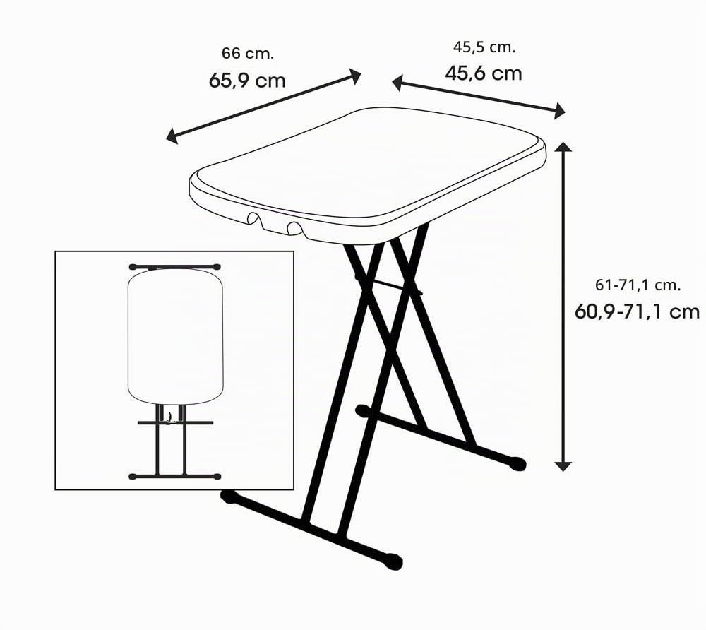 LIFETIME 92101 - Mesa auxiliar plegable ajustable en altura 66x46x61-71 cm
