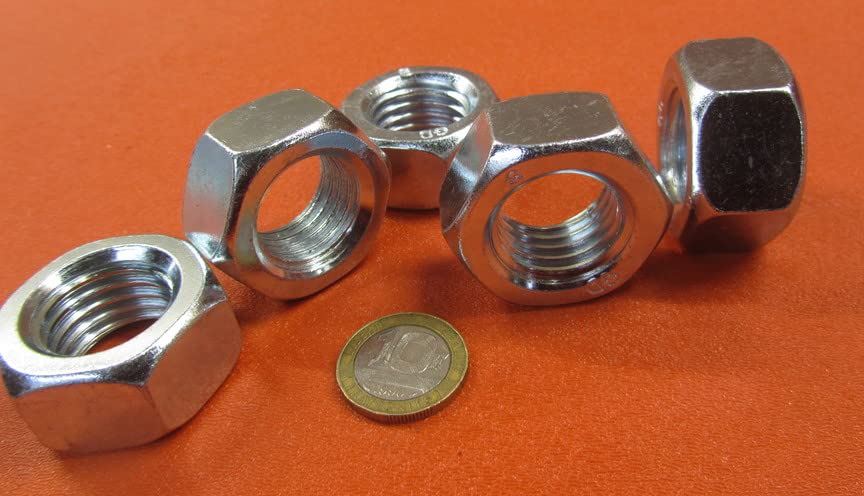 Grade 5 Zinc Plated Steel Hex Nuts R H 1-1/8"-12 Thread x 1-11/16" W x 31/32" H 5 Pcs