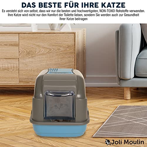 Extrahaltbar hygienisches Katzenklo Katzentoilette 50x40x40 cm | Ungiftiges Rohmaterial | Streuschaufel und Aktivkohlefilter | der Umwelt zuliebe | Blau komplett – Bild 6