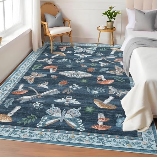Alfombra pequeña lavable para sala de estar, 120 x 170 cm, suave y elegante, alfombra moderna inspirada en la naturaleza, alfombras antideslizantes con respaldo de goma para comedor, cocina, color