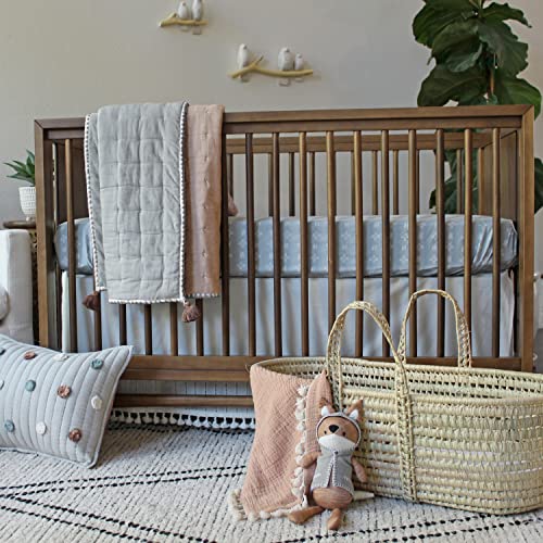 Image of Crane Baby Soft Cotton Crib Mattress Sheet, Fitted Sheet for Cribs and Toddler Beds, Blue River Dash, 28 inchw x 52 inchh x 9 inchd