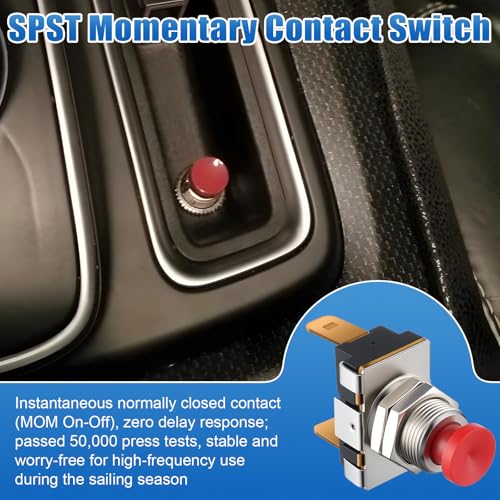 Image of Horn Button, Boat Horn Switch, SPST Momentary Contact Switch, 12V /24V Dual Voltage, Red Button MOM On Off, Screw Terminals 15A /10A Corrosion Resistant Push On Off for Boat Trumpet Electrical(1 Pcs)