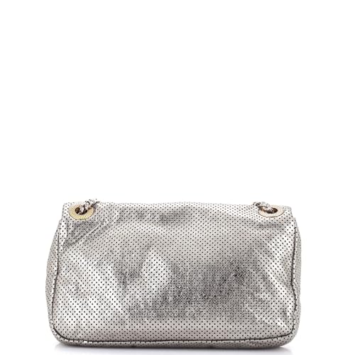 Pre-Loved Drill Flap Bag Perforated Leather Medium, Metallic3