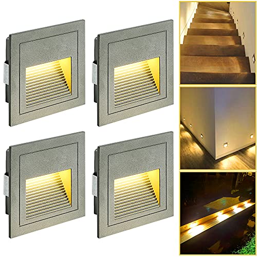 INDARUN 3W LED Aplique empotrado de pared, blanco cálido IP65 impermeable luces de escalera, luces de caminar, aluminio, decoración exterior interior, paquete de 4
