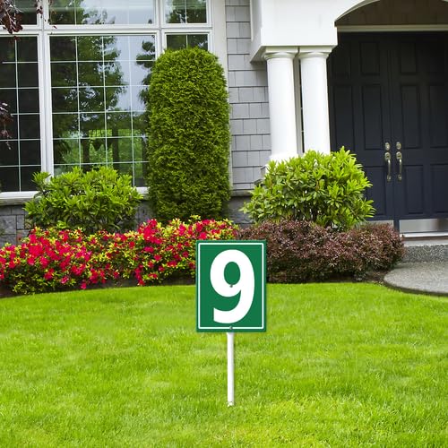 Cartello verde numero 9, numero civico con paletti, 17,5 x 22 cm, robusto cartello da cortile in alluminio, cartelli numerati per esterni, per parcheggi, molo, campo, corridoio, campo