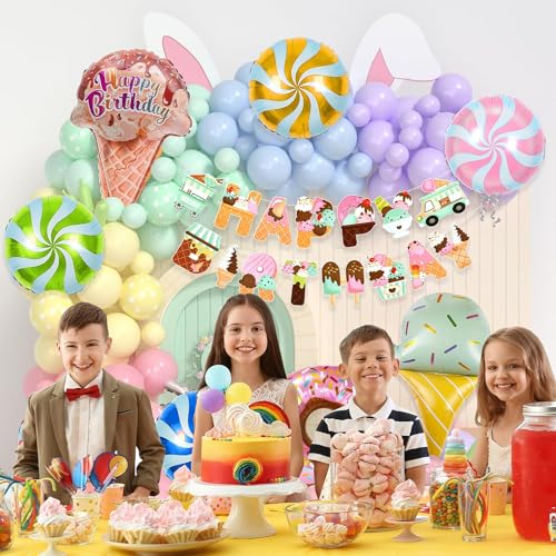 Image of Rozi Decoration Ice Cream Theme Birthday Decoration Kit with Foil Balloons, Candy Balloons, Ice Cream Birthday Theme Decorations, Donut Bday Party Decor (Pack of 76 Pieces)